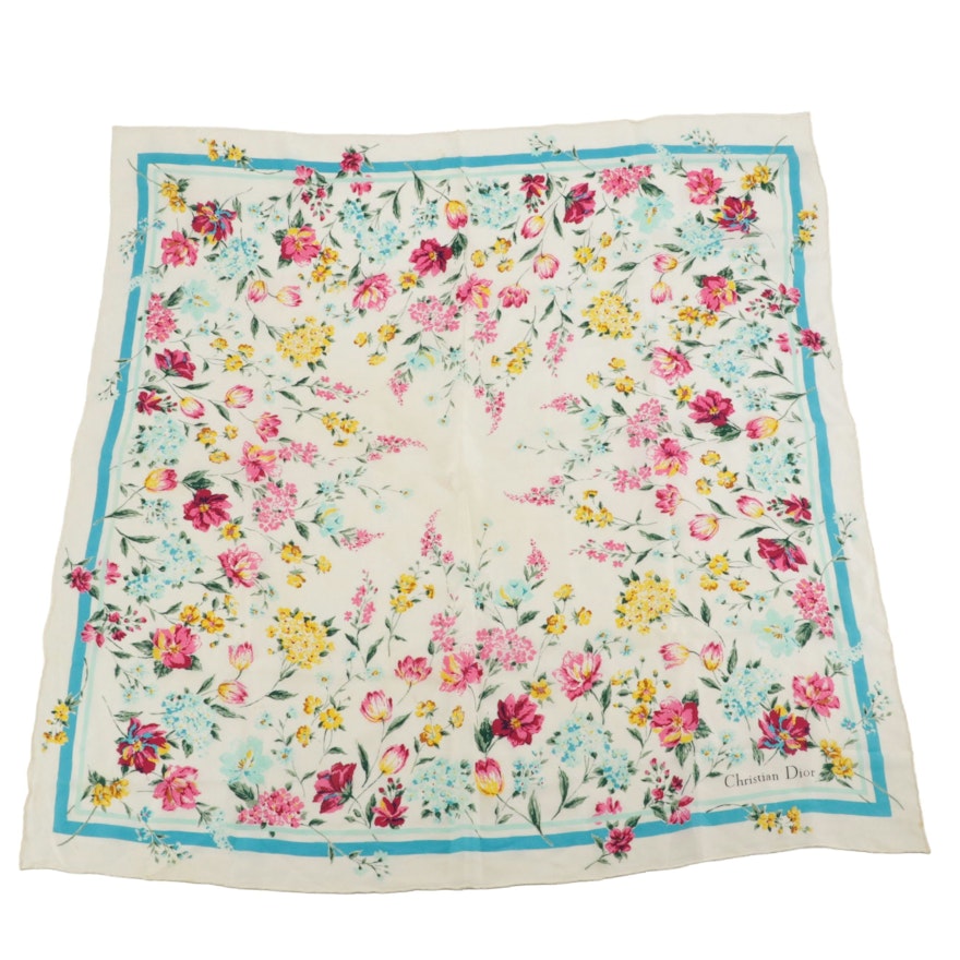 Christian Dior Écharpes Floral Print Silk Scarf